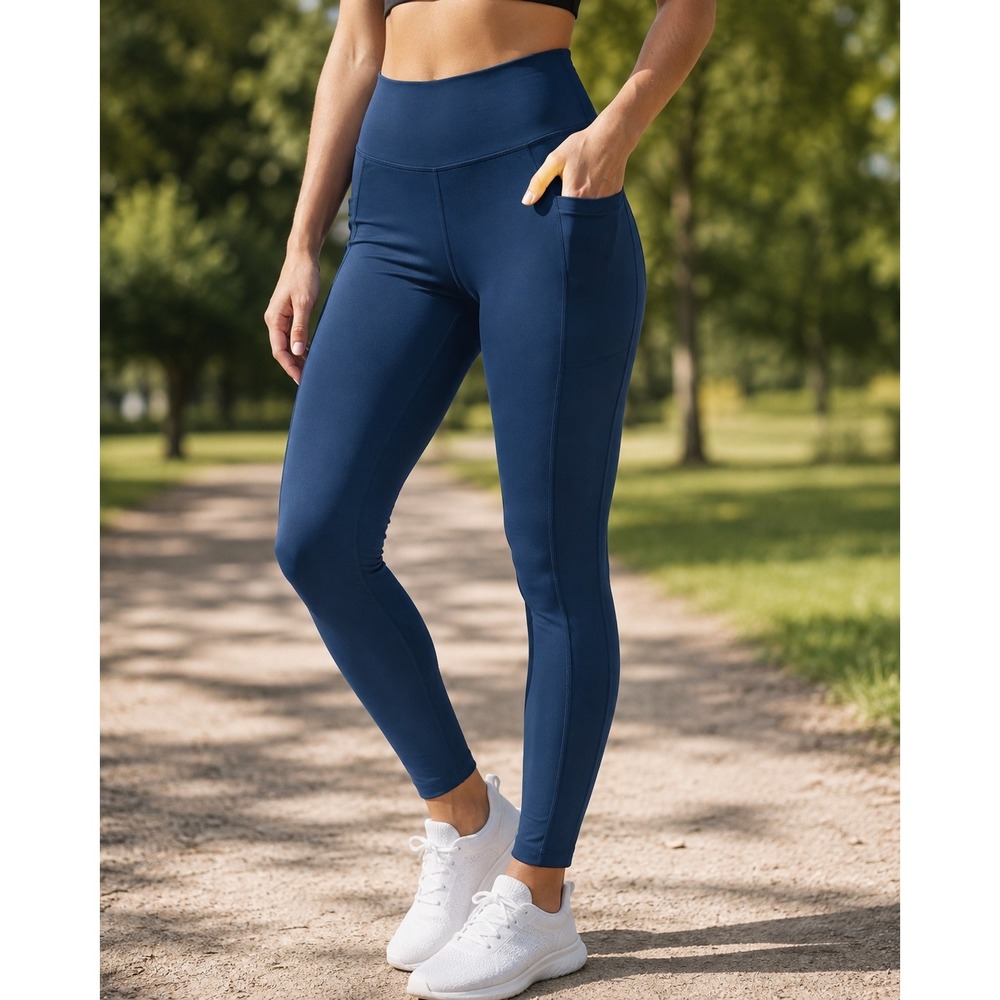 Danskin Women Teal Blue High Waisted Leggings with Side Pockets Full Length M